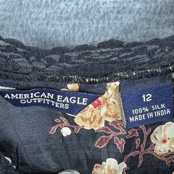 Y2K American Eagle Outfitters Womens 12 Silk Babydoll Dark Floral Lace Trim Cami - Picture 10 of 12
